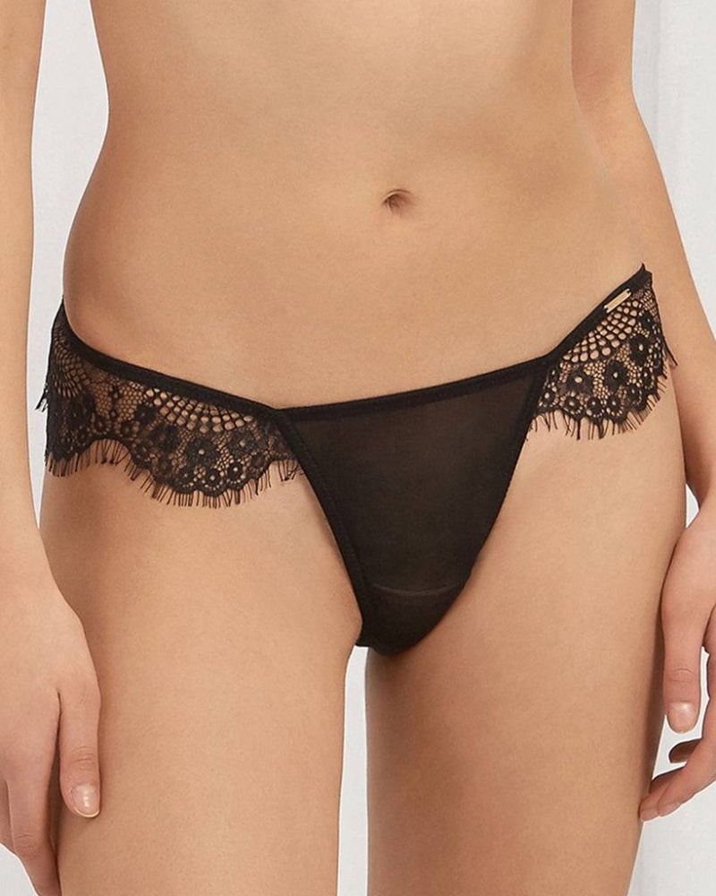 Bluebella Marina Thong Panties Black | USAQZ3135