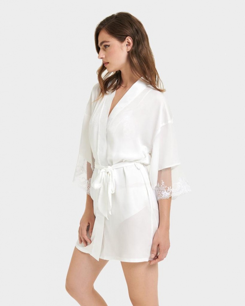 Bluebella Marseille Luxury Satin Kimono Nightwear White | USAPQ3435