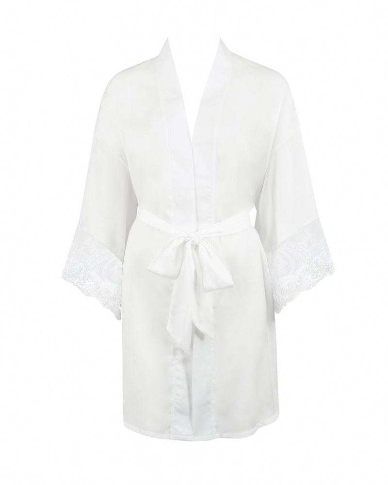 Bluebella Marseille Luxury Satin Kimono Nightwear White | USAPQ3435