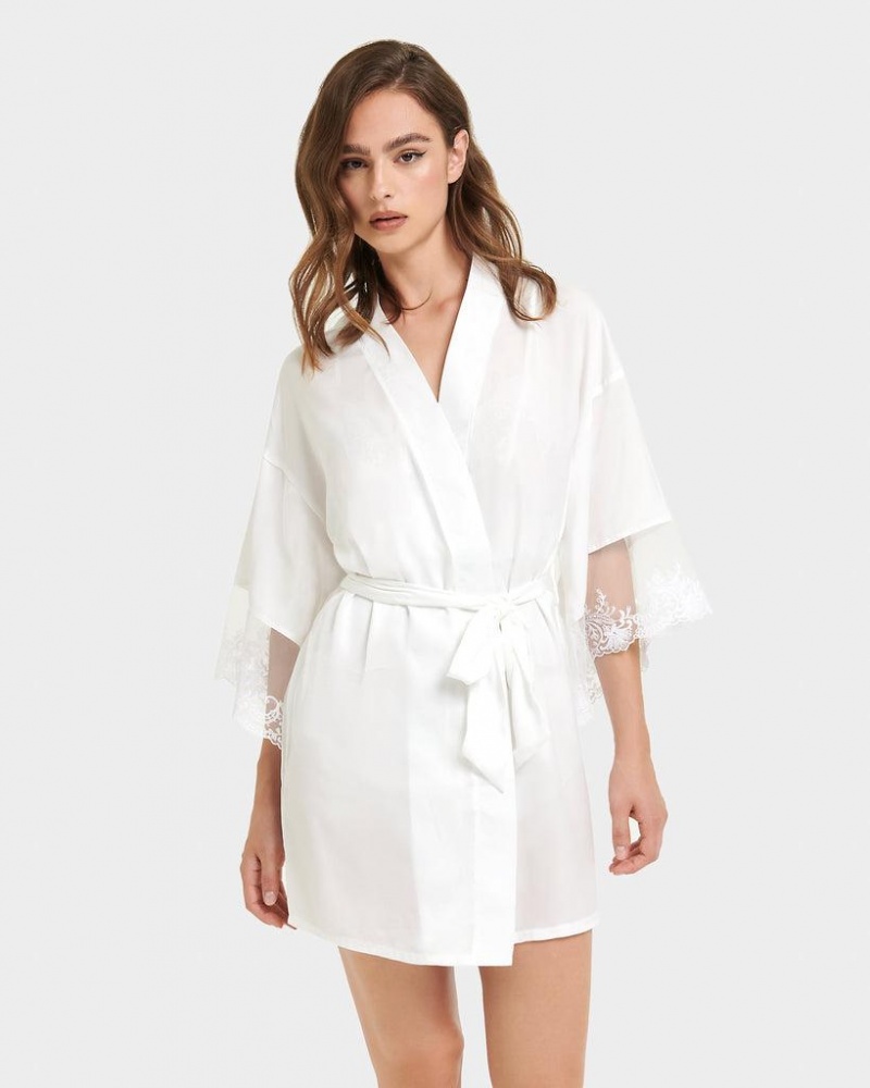 Bluebella Marseille Luxury Satin Kimono Nightwear White | USAPQ3435