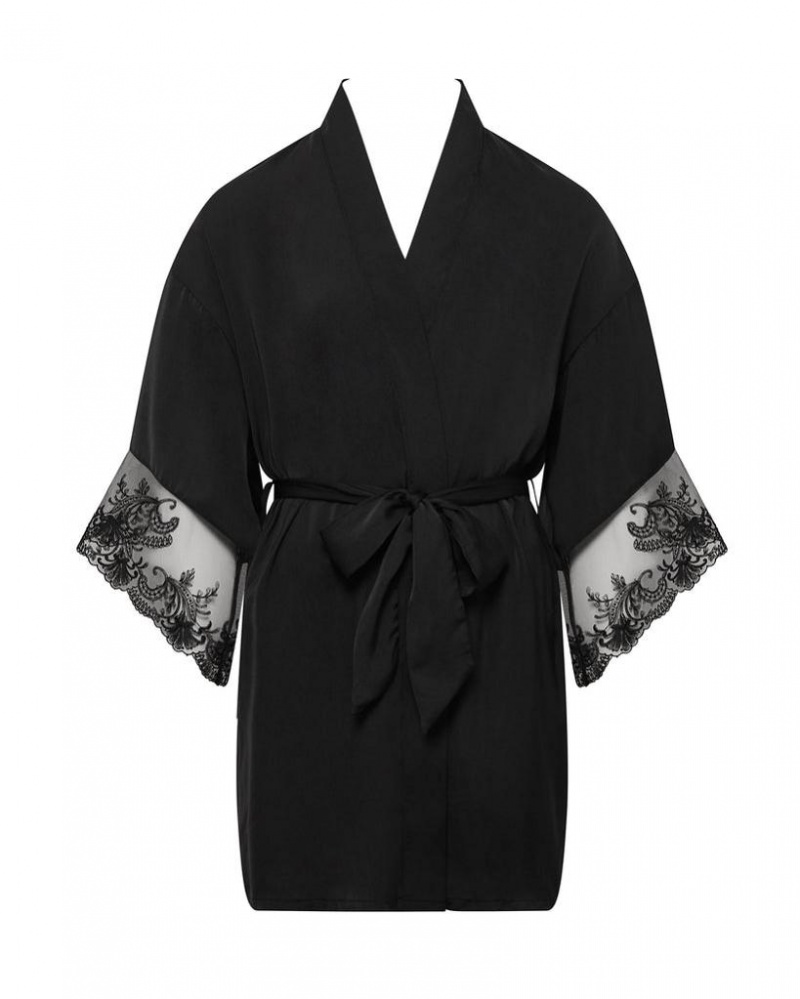 Bluebella Marseille Luxury Satin Kimono Nightwear Black | USAUT3465