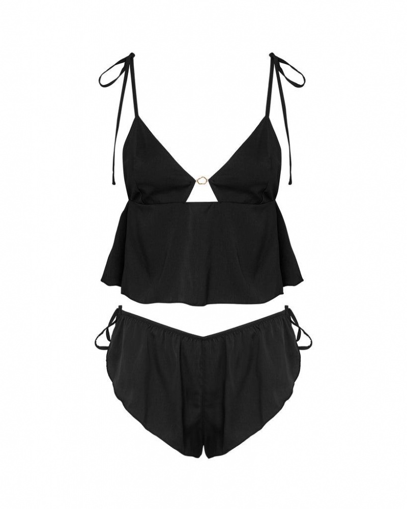 Bluebella Nicole Luxury Satin Cami and Short Sets Black | USATV3467