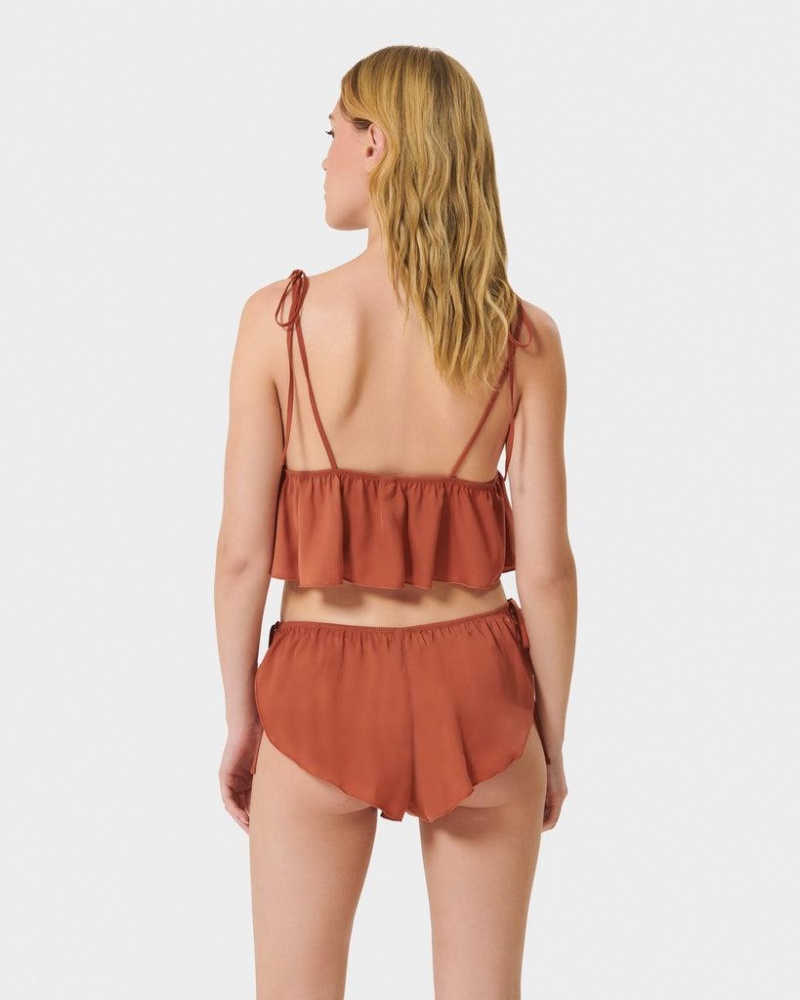 Bluebella Nicole Luxury Satin Crop Cami and Short Sets Brown | USADN3459