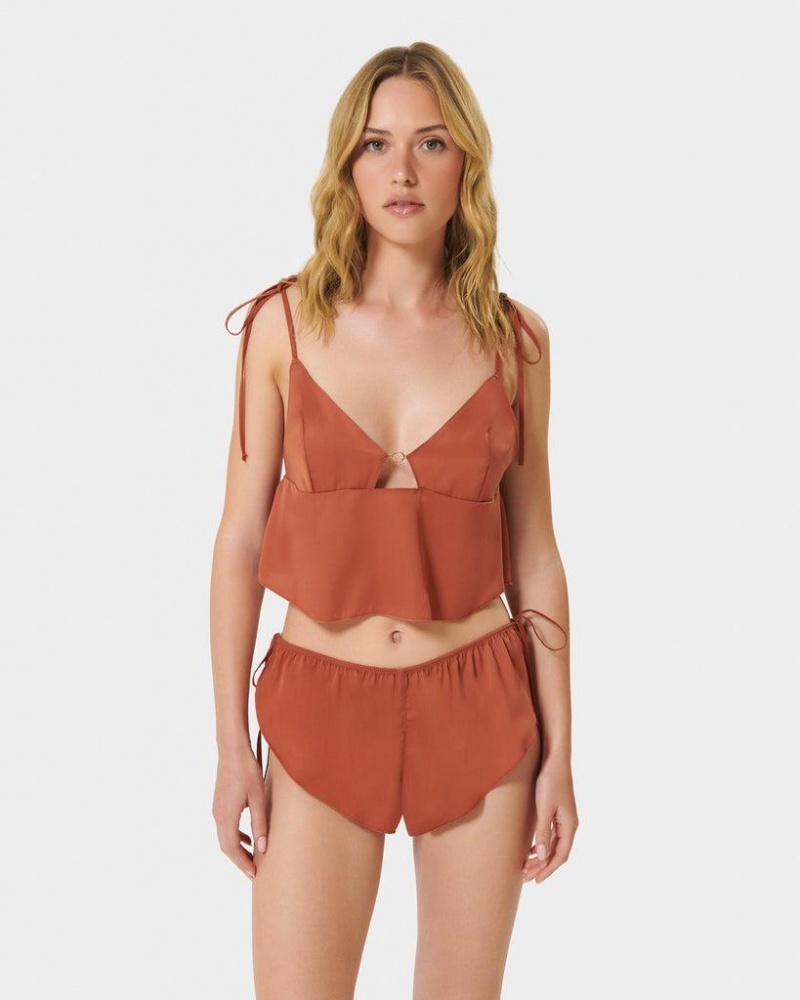 Bluebella Nicole Luxury Satin Crop Cami and Short Sets Brown | USADN3459