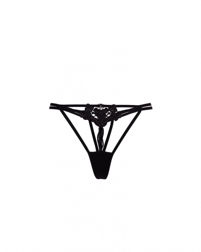 Bluebella Nova Thong Lingerie Black | USAWY3320