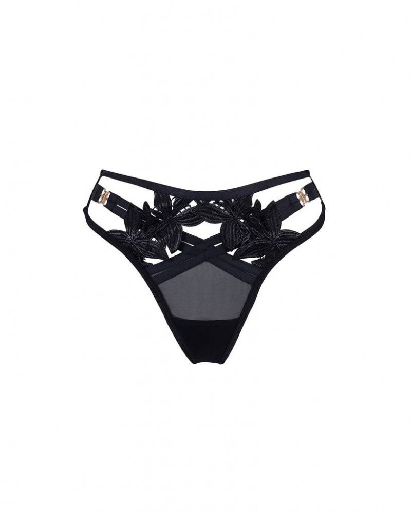 Bluebella Ophelia High-Waist Thong Panties Black | USALH3161