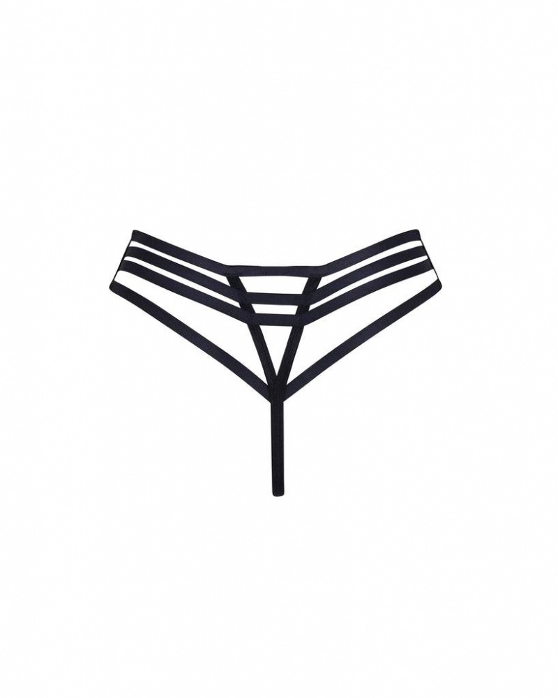 Bluebella Ophelia High-Waist Thong Panties Black | USALH3161