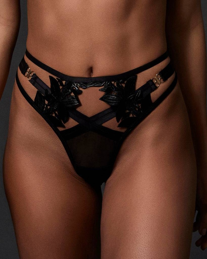 Bluebella Ophelia High-Waist Thong Panties Black | USALH3161