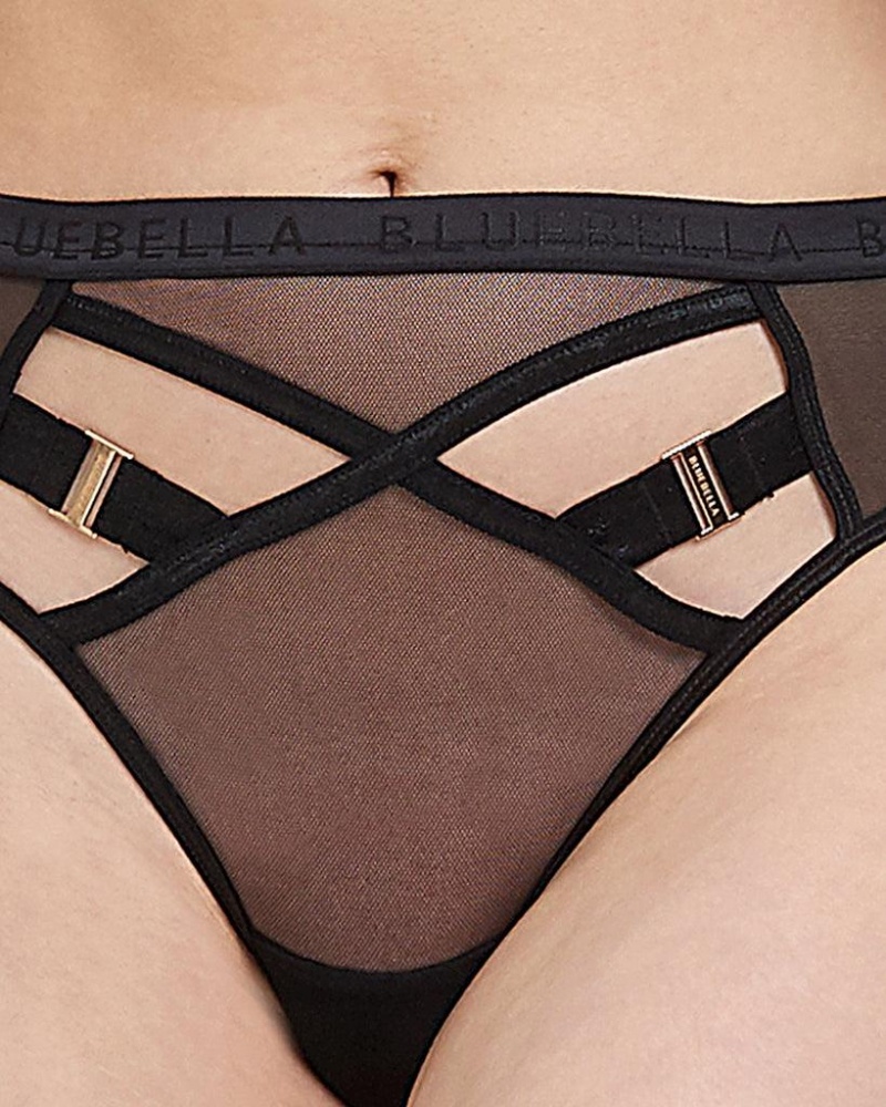 Bluebella Oslo High-Waist Thong Lingerie Black | USAAP3338