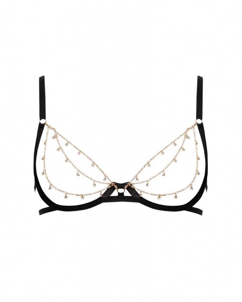 Bluebella Petra Open Wired Bras Black / Gold / Silver | USANB3084