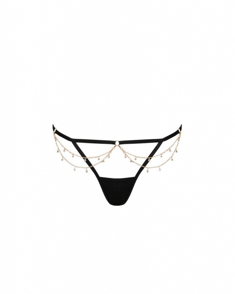 Bluebella Petra Thong Lingerie Black / Gold / Silver | USAYU3290