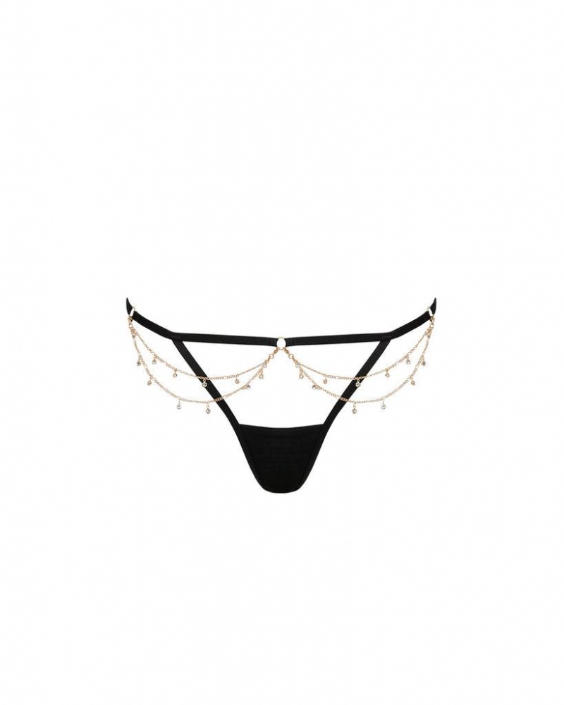 Bluebella Petra Thong Panties Black / Gold / Silver | USAKI3020