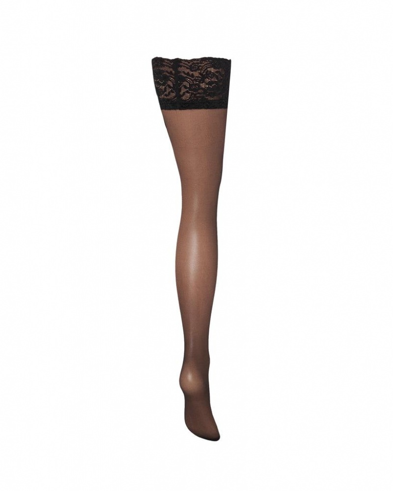 Bluebella Plain Leg/Lace Top Stockings Black | USAAP3486