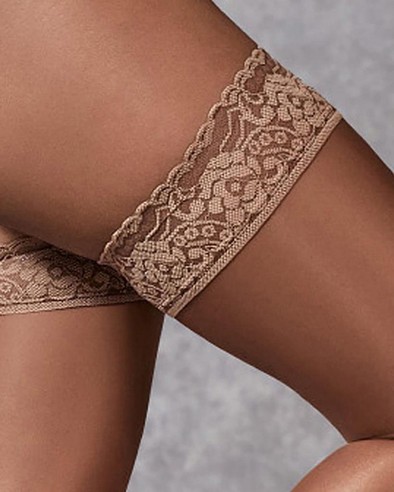 Bluebella Plain Leg/Lace Top Thigh Highs Caramel Stockings Khaki | USAWY3470