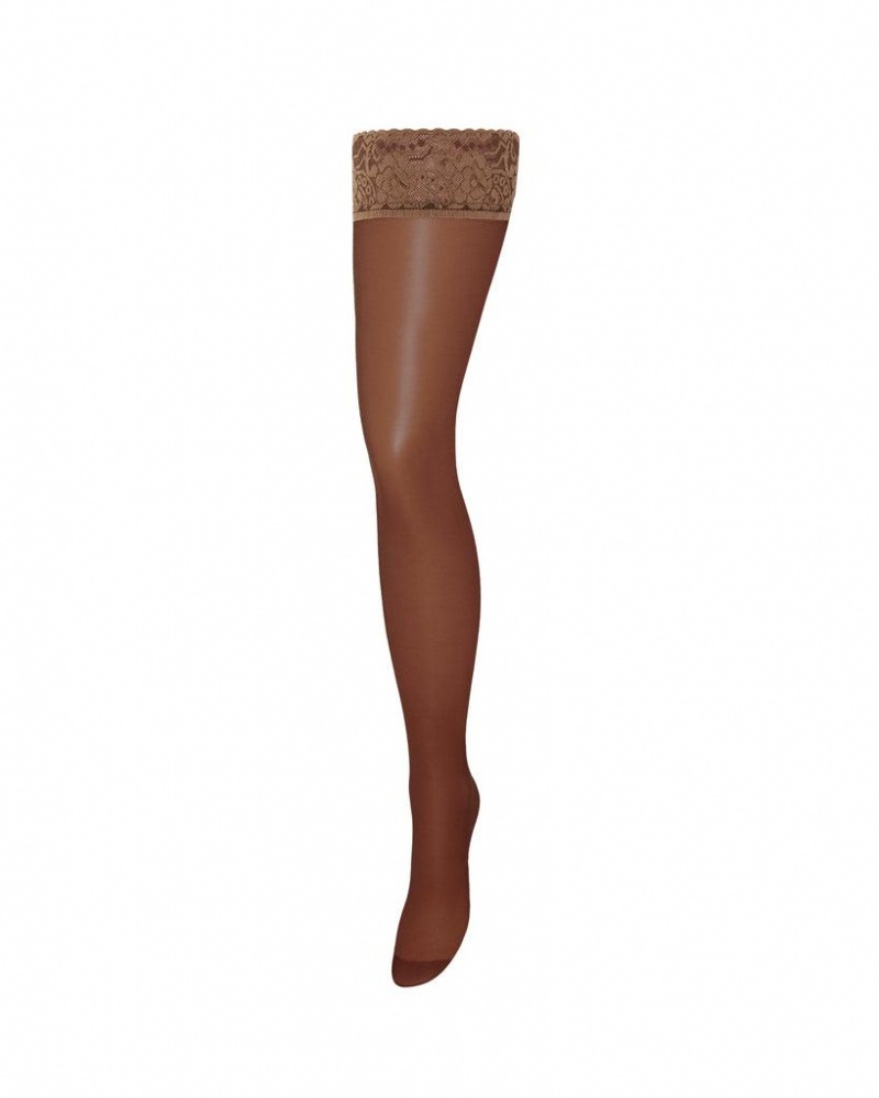 Bluebella Plain Leg/Lace Top Thigh Highs Berry Stockings Khaki | USANB3473