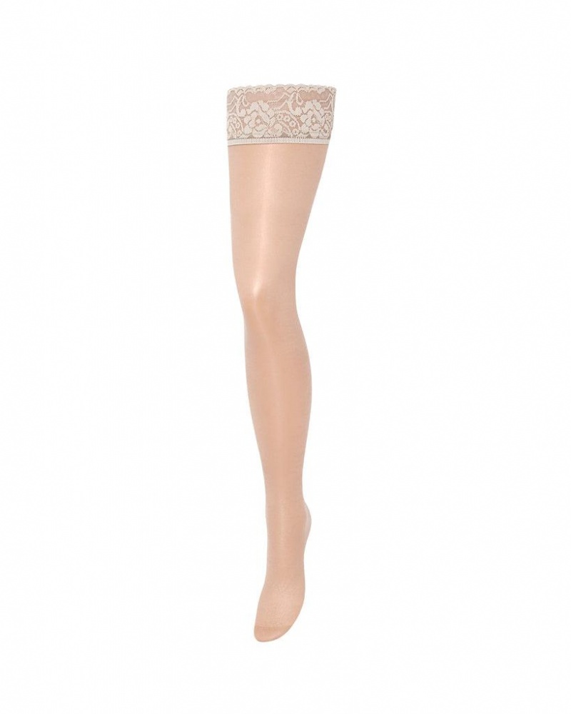 Bluebella Plain Leg/Lace Top Thigh Highs Stockings Beige | USADN3477