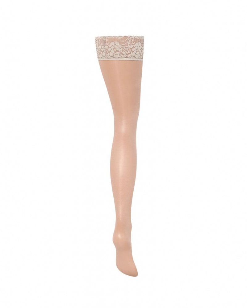 Bluebella Plain Leg/Lace Top Thigh Highs Stockings Beige | USADN3477