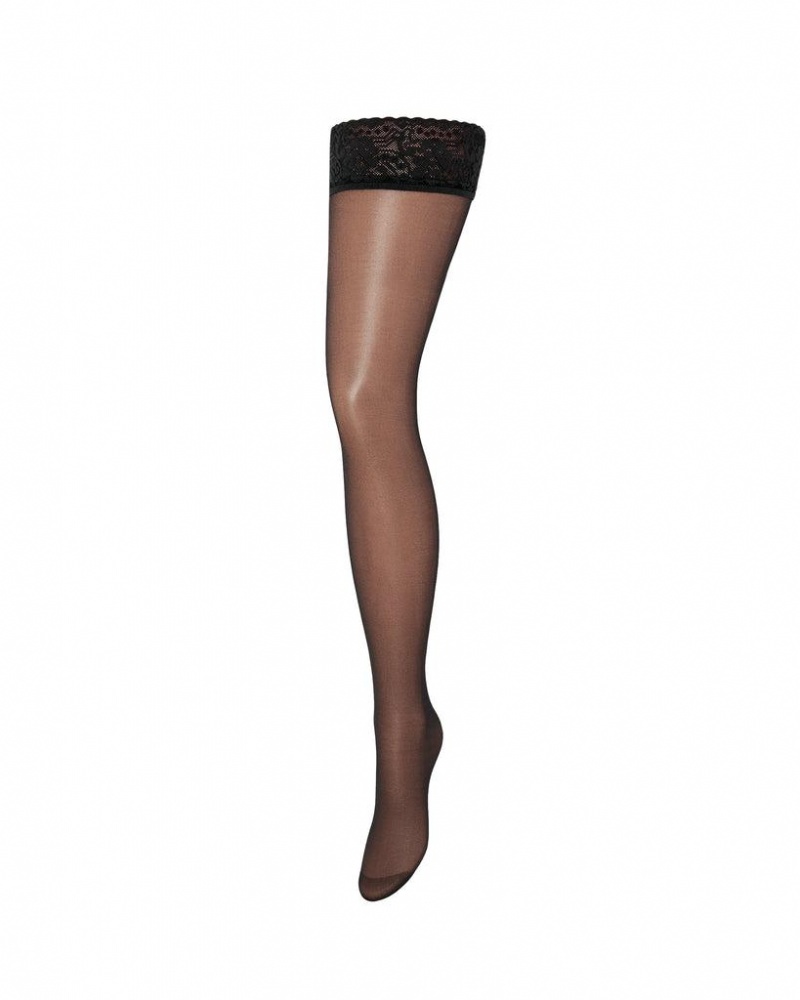 Bluebella Plain Leg/Lace Top Thigh Highs Stockings Black | USASO3485