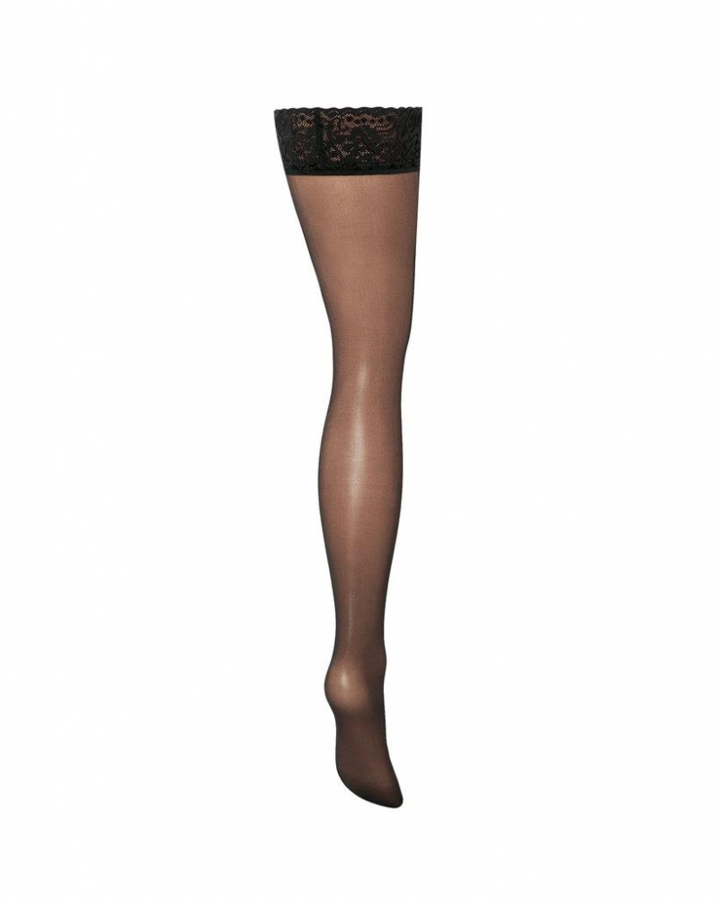 Bluebella Plain Leg/Lace Top Thigh Highs Stockings Black | USASO3485