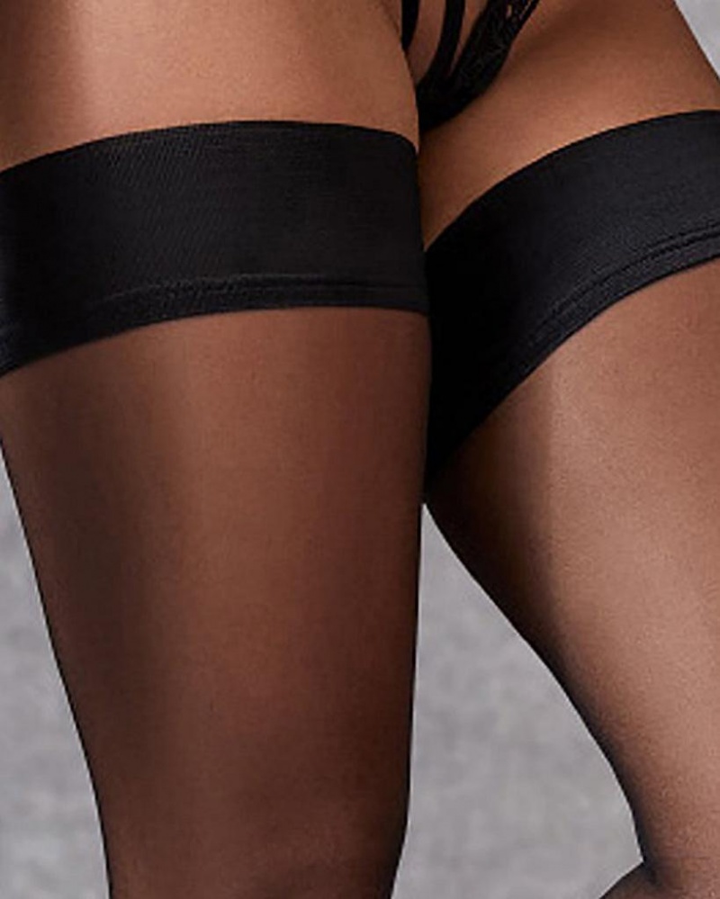 Bluebella Plain Leg/Plain Top Thigh Highs Stockings Black | USATV3492