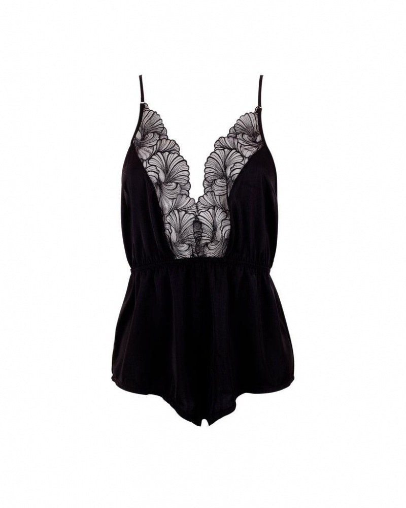 Bluebella Romee Luxury Satin Teddy Nightwear Black | USAQZ3444