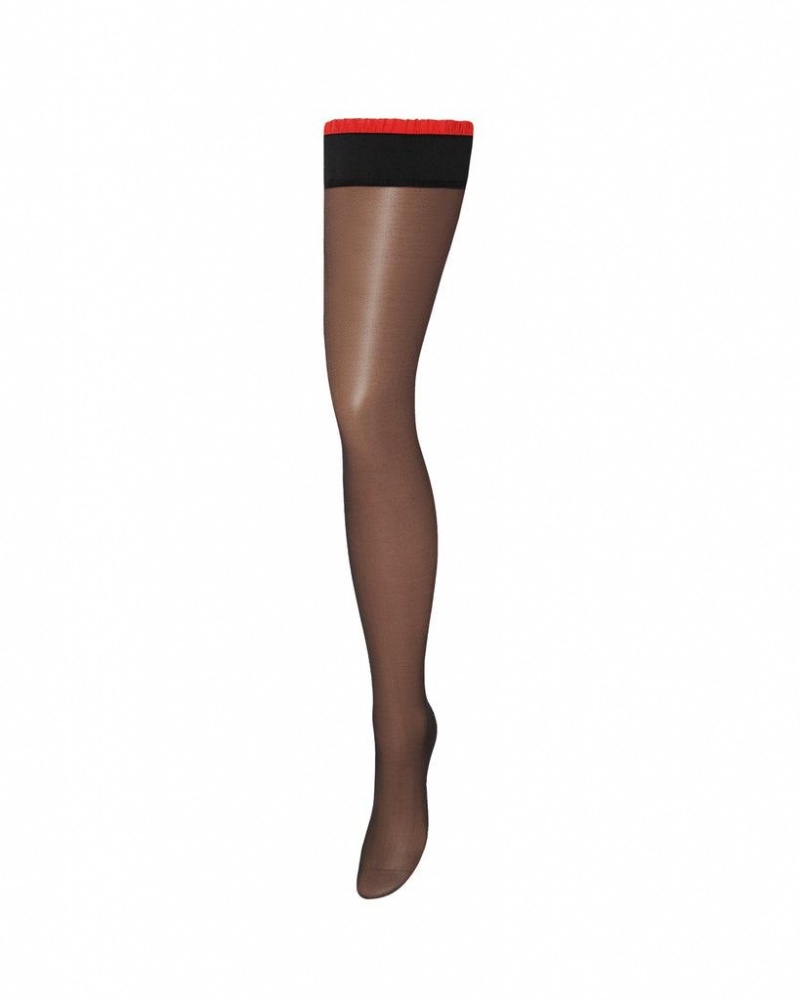 Bluebella Ruffle Top/Plain Leg Hold Ups Stockings Black / Red | USARW3493