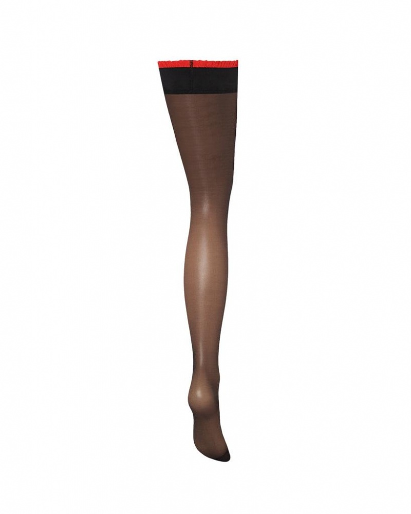 Bluebella Ruffle Top/Plain Leg Hold Ups Stockings Black / Red | USARW3493