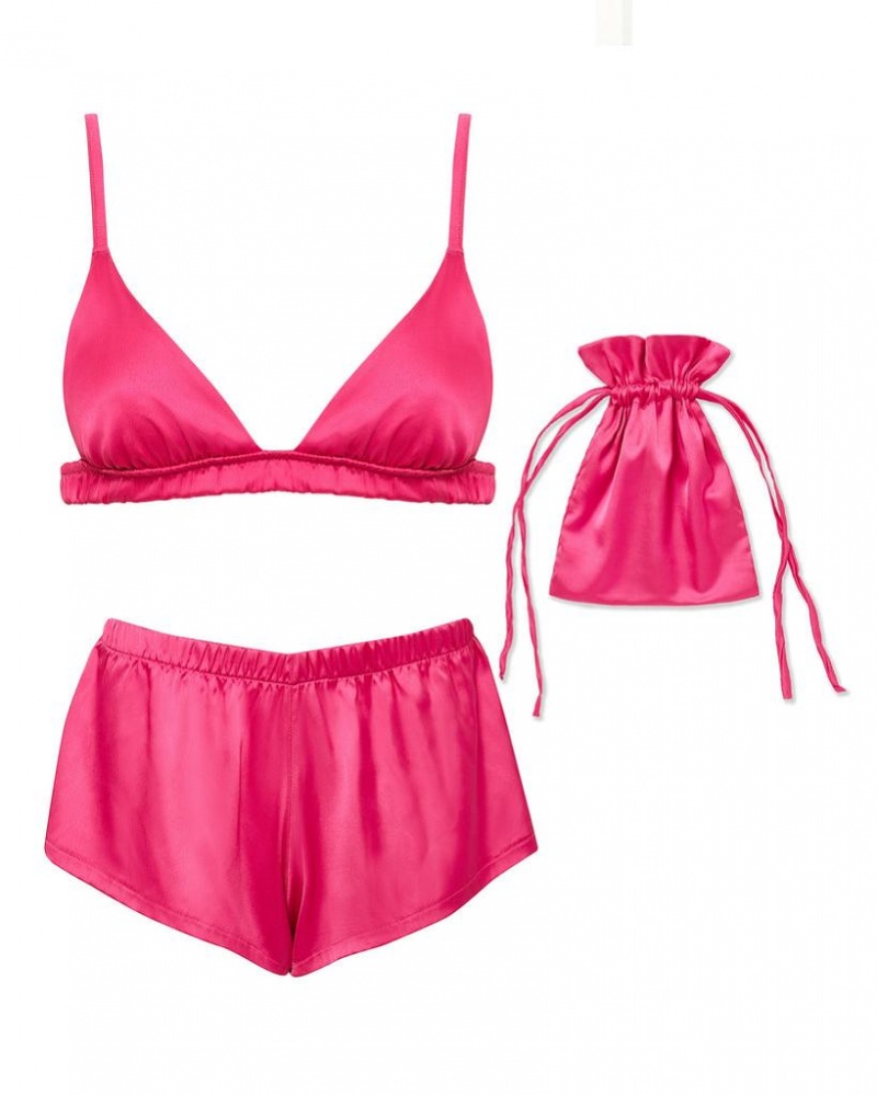 Bluebella Saskia Luxury Satin Soft Bra and Short Sets Fuchsia Pink | USABC3447