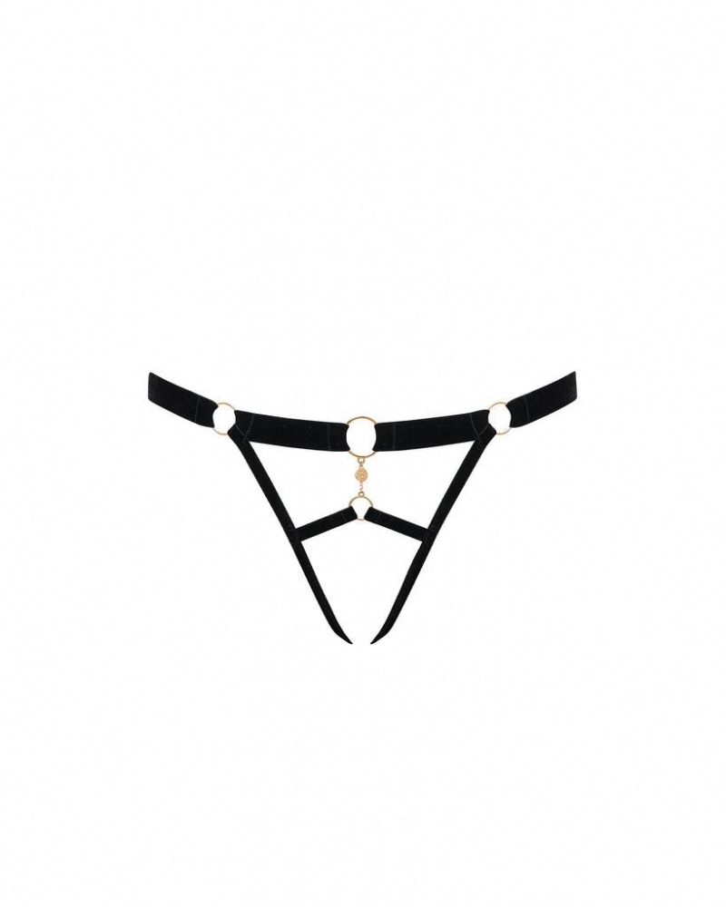 Bluebella Simone Ouvert Panty Lingerie Black / Gold | USAMA3322