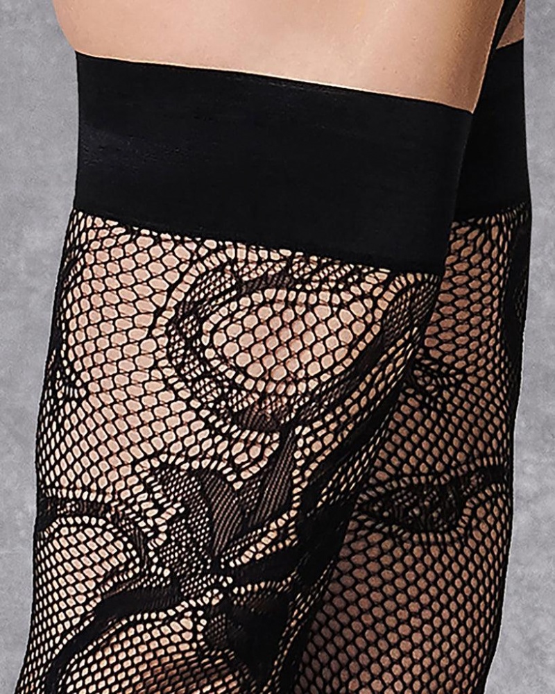 Bluebella Snake Fishnet Leg/Plain Top Hold Ups Stockings Snake / Black | USAQZ3471