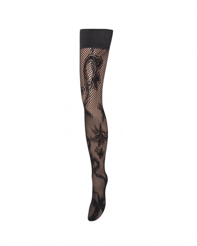 Bluebella Snake Fishnet Leg/Plain Top Hold Ups Stockings Snake / Black | USAQZ3471