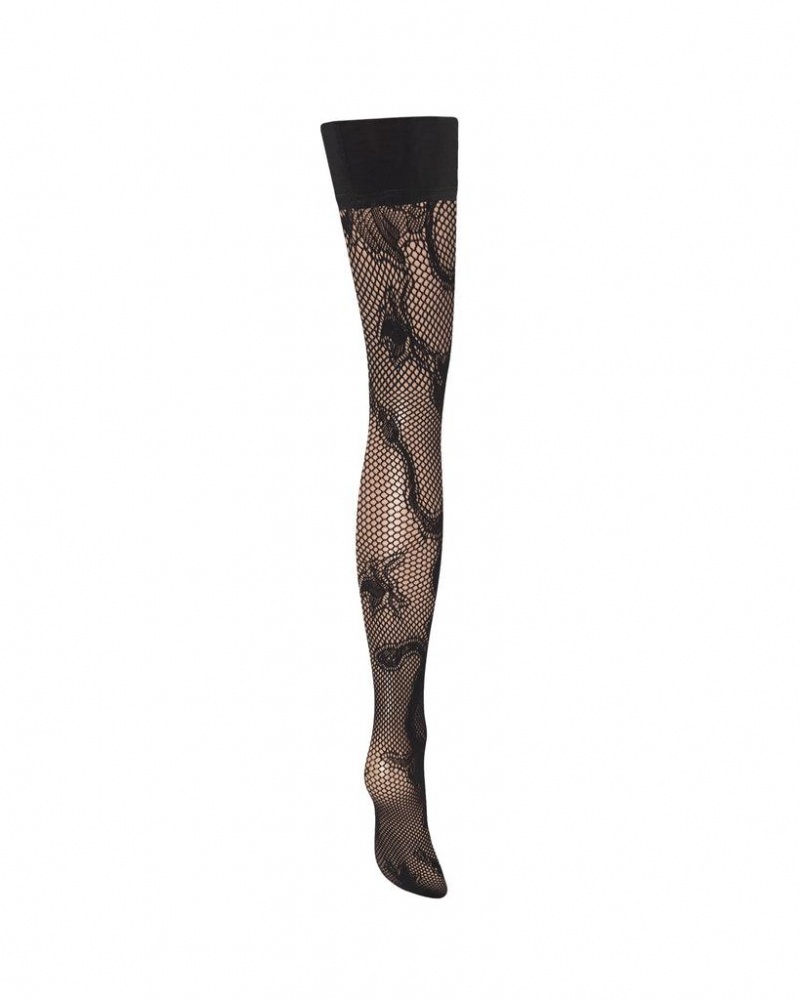 Bluebella Snake Fishnet Leg/Plain Top Hold Ups Stockings Snake / Black | USAQZ3471