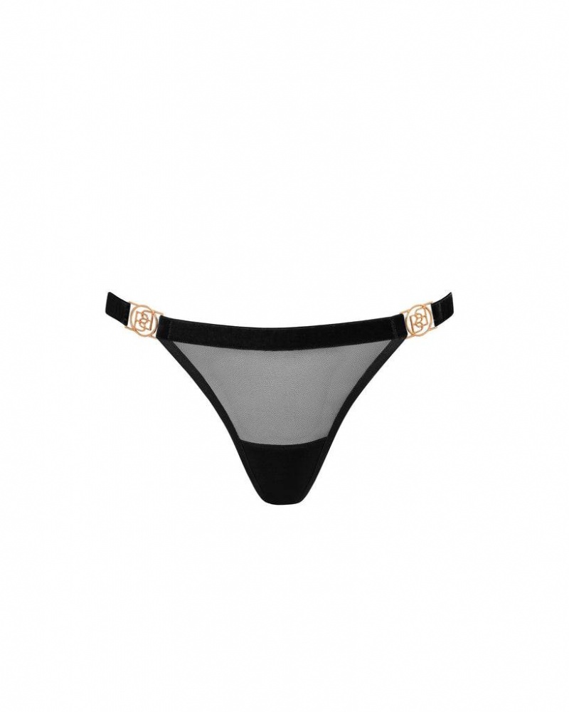 Bluebella Thalia Thong Panties Black | USASO3168