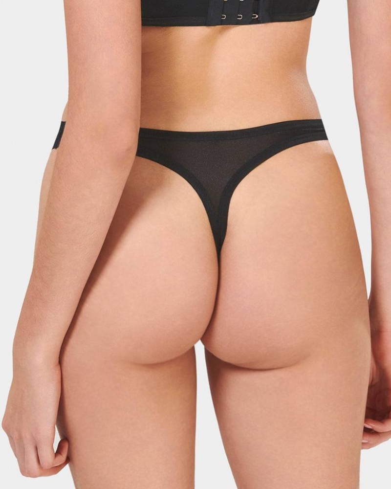 Bluebella Thena High-Waist Thong Panties Black | USAQZ3179