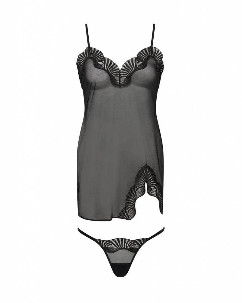 Bluebella Trista Short Chemise and Thong Sets Black | USAOR3463