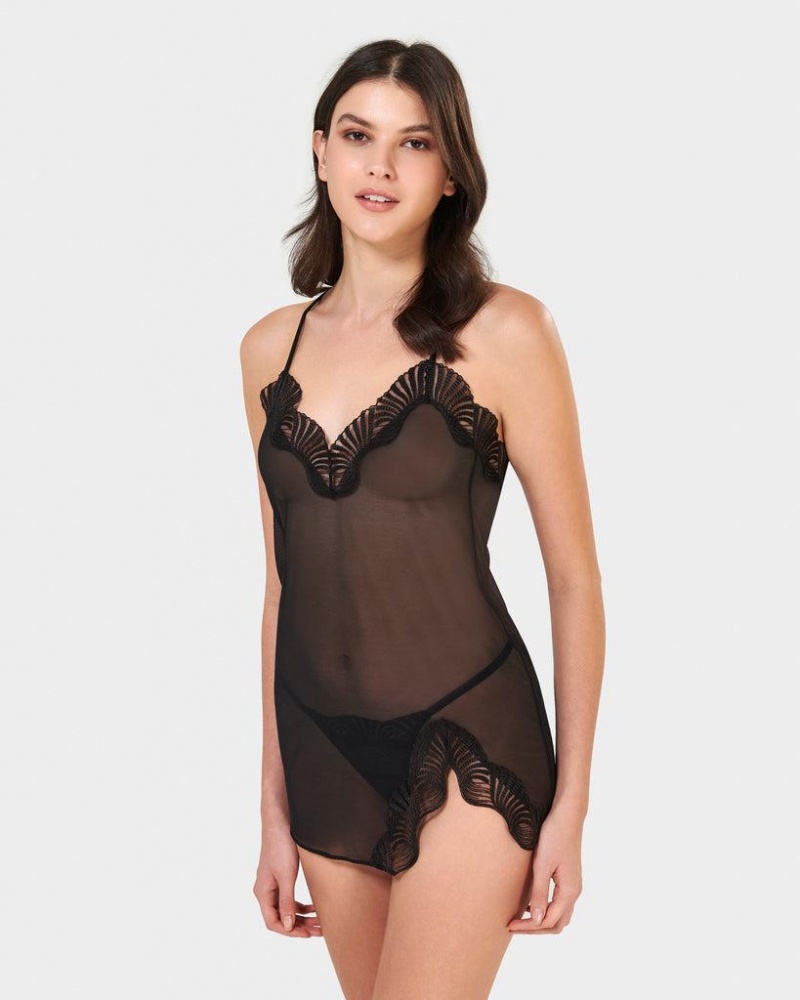 Bluebella Trista Short Chemise and Thong Sets Black | USAOR3463